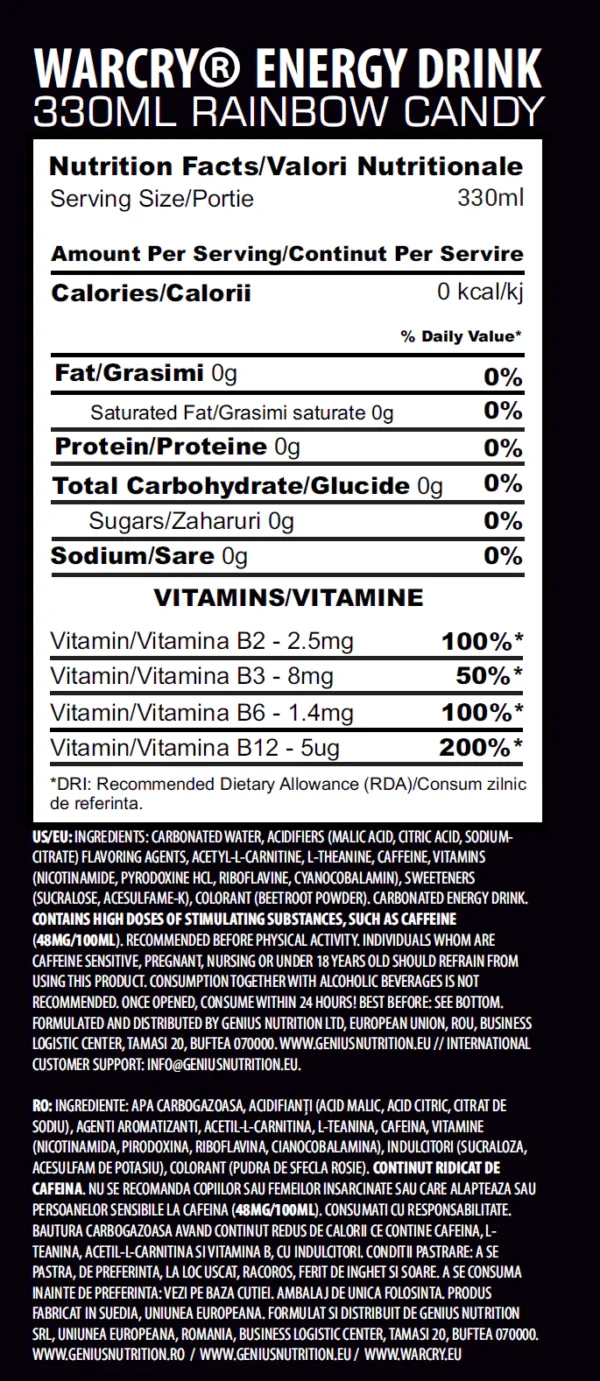 Warcry Energy Nutrition facts