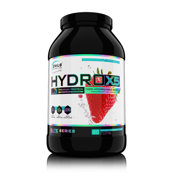 HydroX5 hydrolyzedprotein foodsuplement strawberry 2000g genius nutrition whiteBG 1 1699543779
