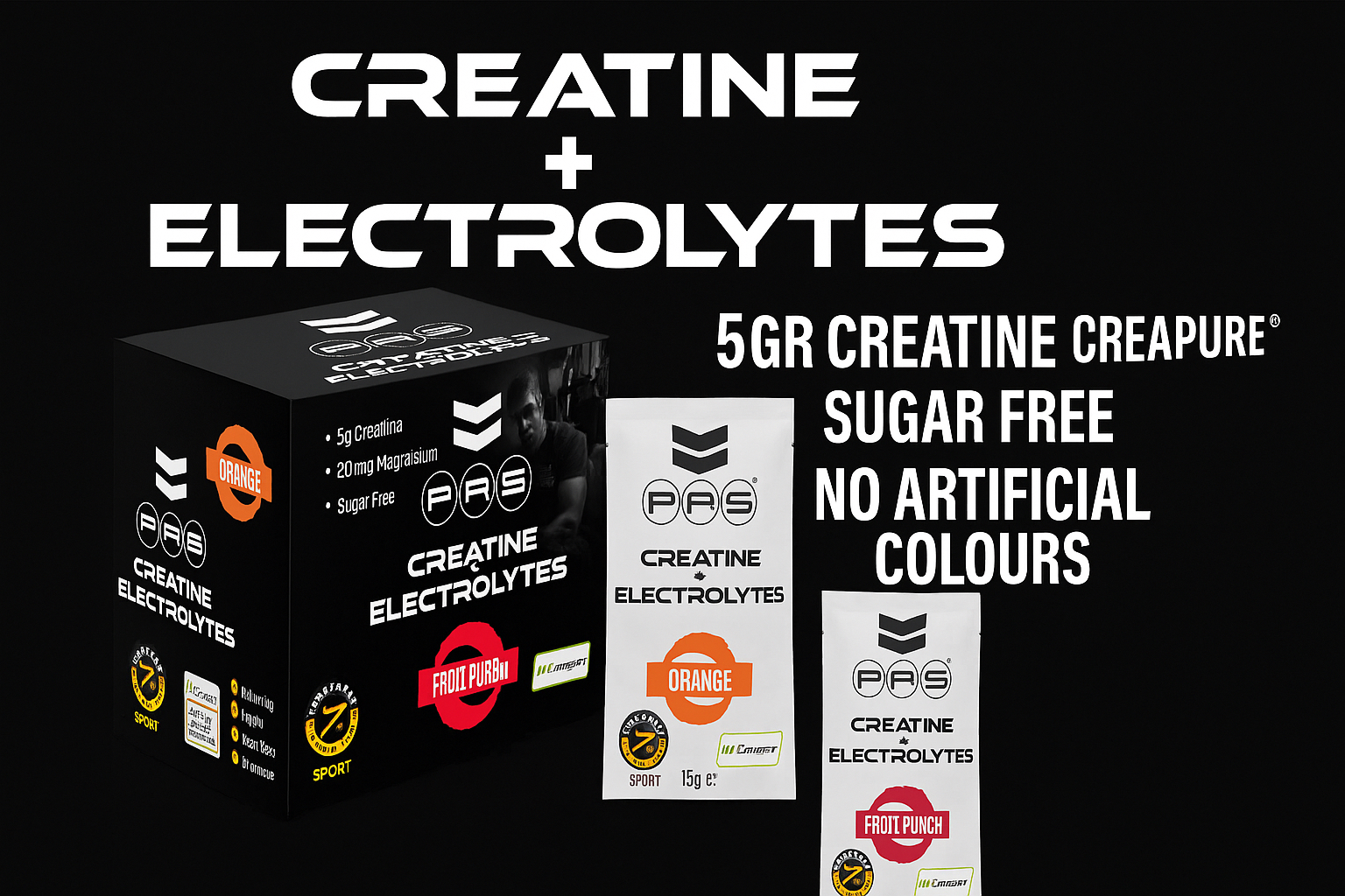 PAS Nutrition Creatine + Electrolytes – bætiefni með Creapure kreatíni og steinefnablöndu fyrir styrk, orku og vökvajafnvæg