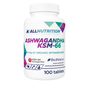 ALLNUTRITION Ashwagandha KSM-66 fæðubótarefni, hvít dós með 100 töflum