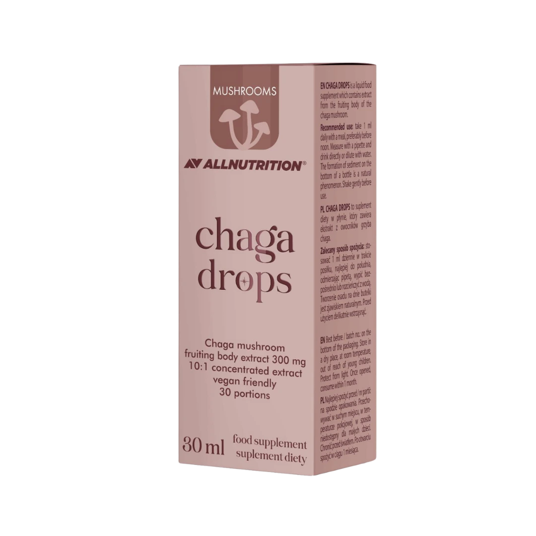 Askja utan um ALLNUTRITION Chaga sveppadropa 30 ml með vörulýsingu