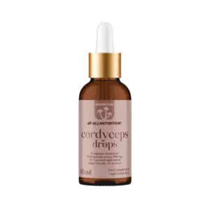 ALLNUTRITION Cordyceps sveppadropar, 30 ml brúnt glas með dropateljara og bleikum miða