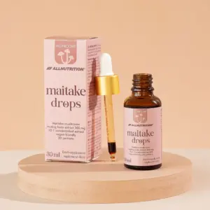 ALLNUTRITION Maitake sveppadropar, 30 ml glas ásamt umbúðum á tréstalli