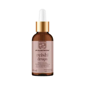 ALLNUTRITION Reishi sveppadropar, 30 ml brúnt glas með dropateljara og bleikum miða