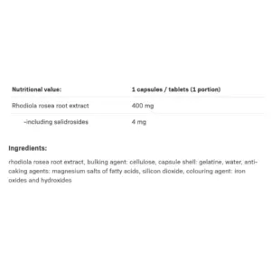 Næringargildatafla og innihaldslýsing fyrir ALLNUTRITION Rhodiola Rosea