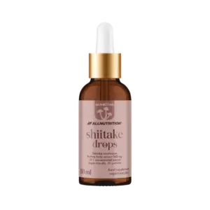 ALLNUTRITION Shiitake sveppadropar, 30 ml brúnt glas með gylltu loki og bleikum miða