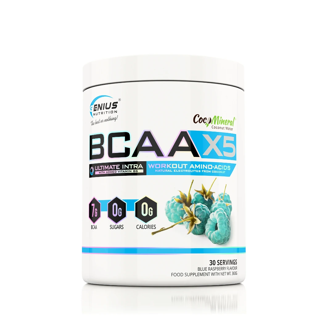 BCAA-X5 amínósýrur frá Genius Nutrition, 360 g dós, Blue Raspberry bragð