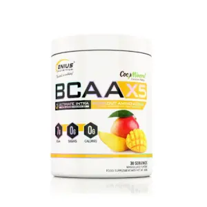 BCAA-X5 amínósýrur frá Genius Nutrition, 360 g dós, Mango Juice bragð