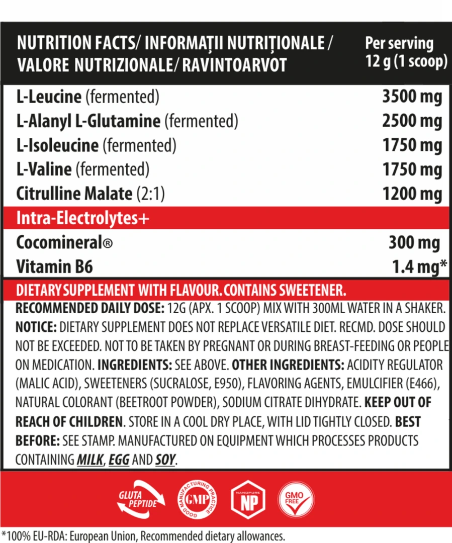 Næringargildi og innihaldsefni fyrir BCAA-X5 amínósýrur, 360 g
