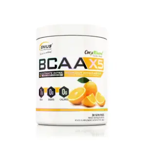 BCAA-X5 amínósýrur frá Genius Nutrition, 360 g dós, Fresh Orange bragð