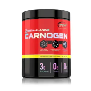 GENIUS NUTRITION Carnogen beta-alanín, rauð og svört dós með 3 g skammti