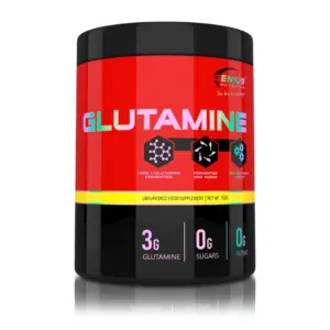 GENIUS NUTRITION Glutamine 300 g, rauð og gul dós með 3 g L-glútamíni í skammti