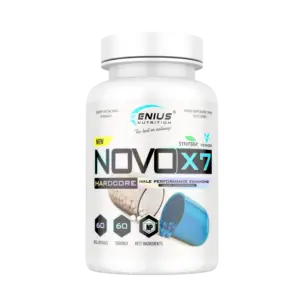 GENIUS NUTRITION NOVO X7 testósterón booster, hvít dós með 60 hylkjum