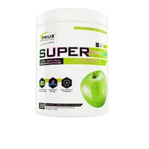 GENIUS NUTRITION Super Greens grænn drykkur, hvít dós með eplabragði