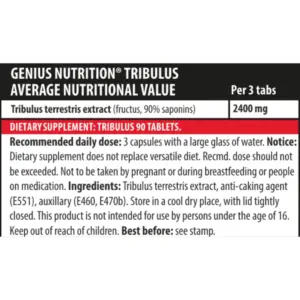 Næringargildatafla GENIUS NUTRITION Tribulus með 2400 mg tribulus terrestris