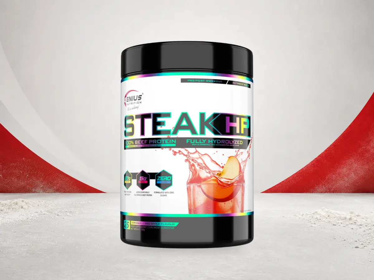 STEAK HP prótein á ljósum MaxEffort-bakgrunni