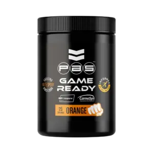 PAS Game Ready pre-workout, svört dós með appelsínubragði og 25 skömmtum