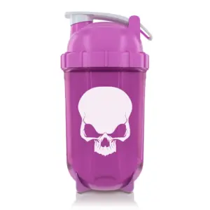 Bleikur WARCRY 500 ml hristari með hvítri hauskúpu og hvítu loki