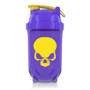 Fjólublár WARCRY 500 ml hristari með gulri hauskúpu og gulu loki