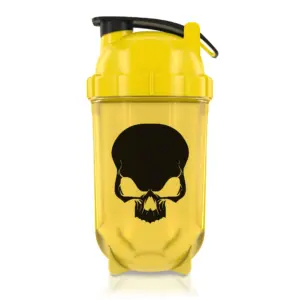 Gulur WARCRY 500 ml hristari með svartri hauskúpu og svörtu loki