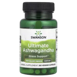 SWANSON Ultimate Ashwagandha KSM-66 250 mg, græn dós með 60 hylkjum