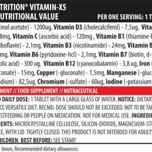 Næringargildi og innihaldsefni fyrir Vítamín X5 fjölvítamín frá Genius Nutrition