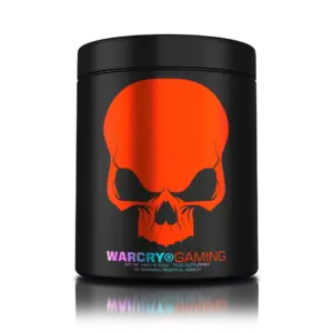 WARCRY GAMING 240 g pre-workout dós með rauðu höfuðkúpumerki, Peachful Assault bragð
