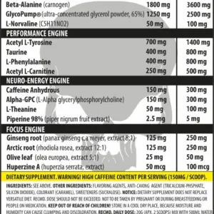 Næringargildi og innihaldsefni fyrir WARCRY pre-workout, 400 g