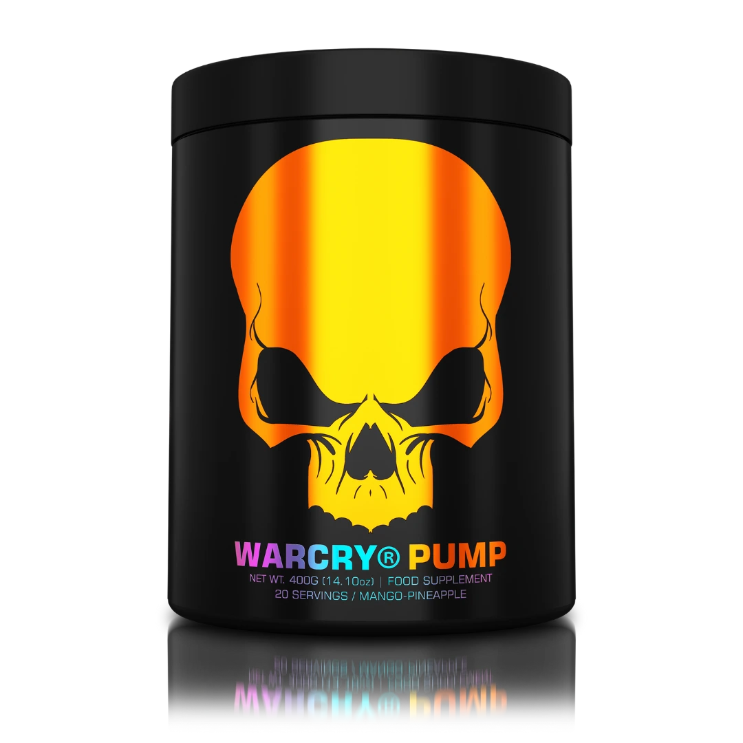 WARCRY PUMP 400 g dós með gulu höfuðkúpumerki, Mango-Pineapple bragð, 20 skammtar