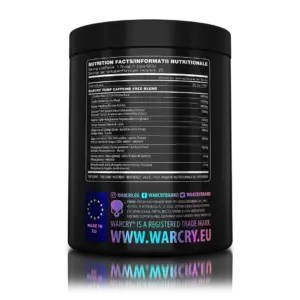 Næringargildatafla og innihaldslýsing á bakhlið WARCRY PUMP 400 g