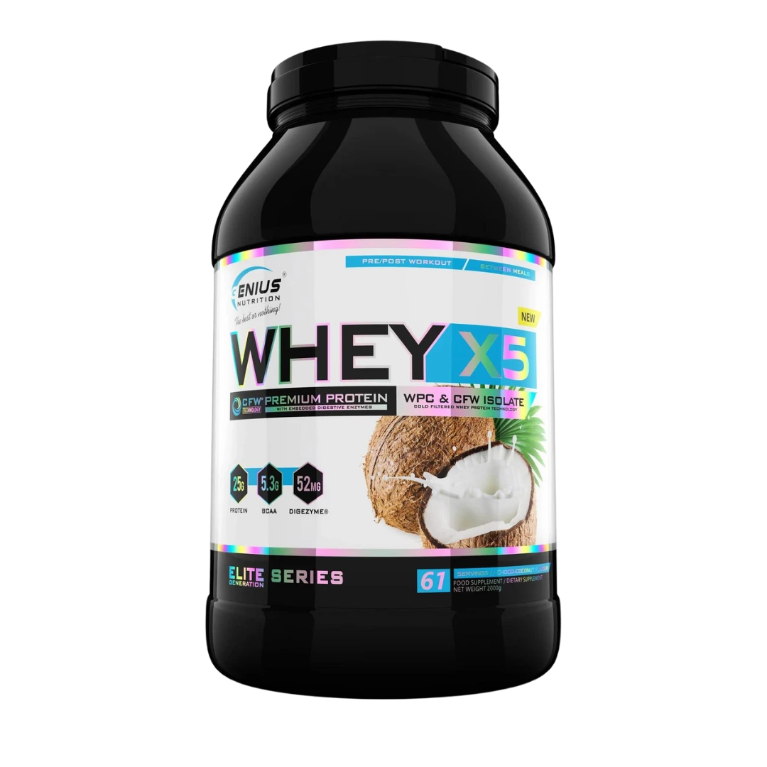 WHEY-X5 prótín 2000 g í svartri dós með kókosbragði