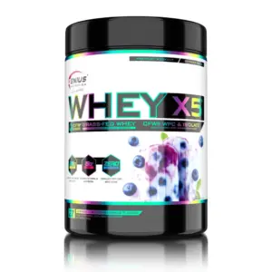 WHEY-X5 prótín 900 g í svartri dós með bláberjabragði, 27 skammtar