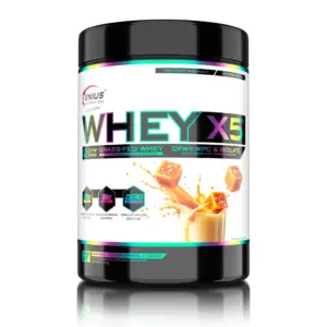 WHEY-X5 prótín 900 g í svartri dós með Salted Caramel bragði
