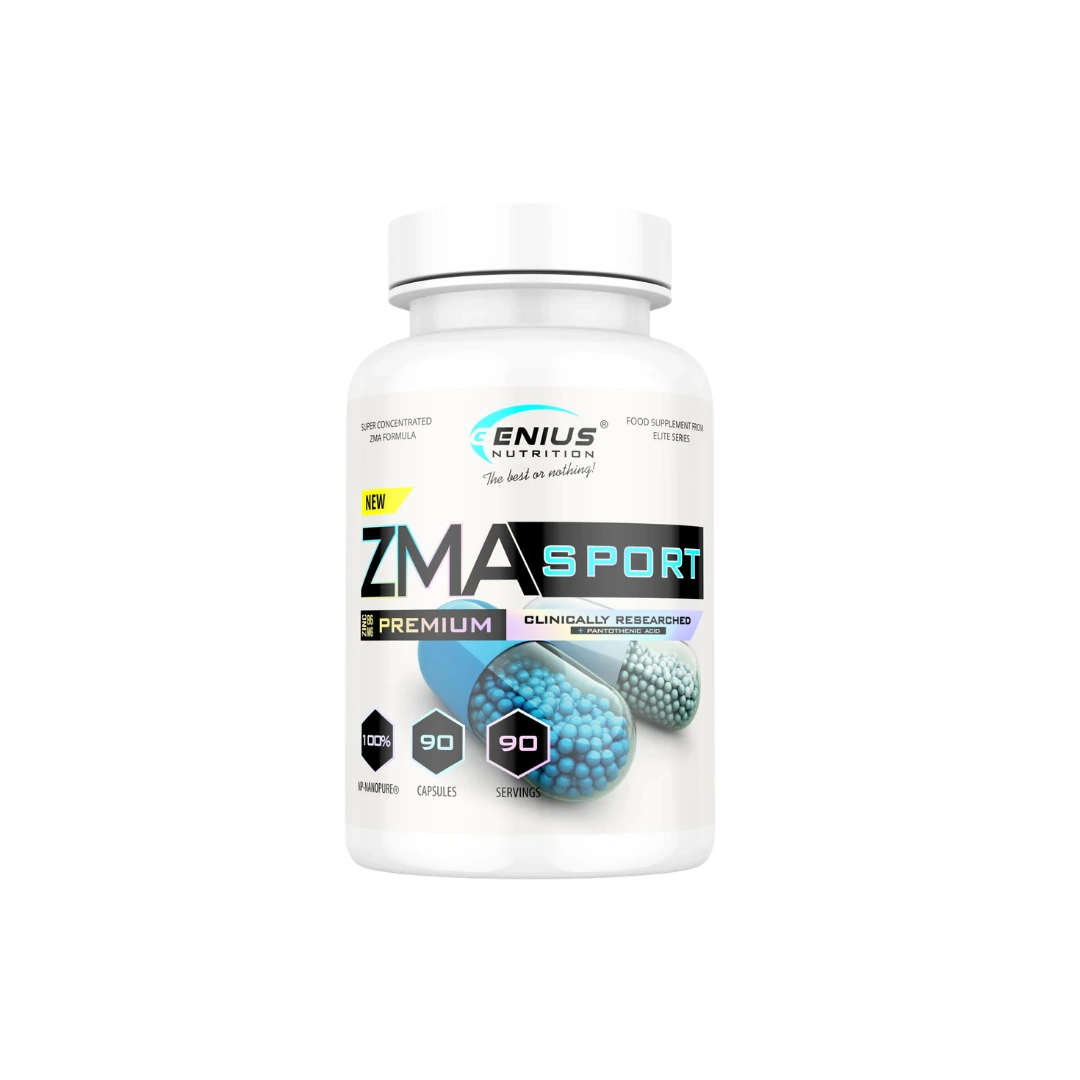 ZMA Sport frá Genius Nutrition, 90 hylki – hvít dós með magnesíum, sinki og B6 vítamíni
